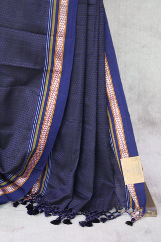 Dark Blue Plain Khun Saree With Border-SRDBPKS236