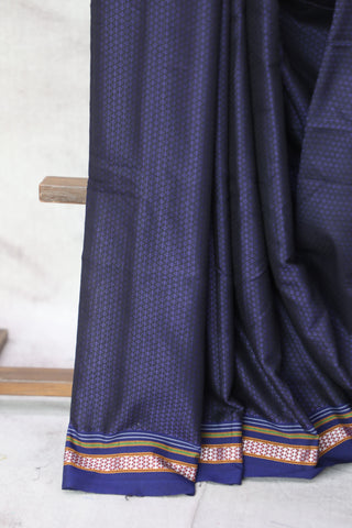 Dark Blue Plain Khun Saree With Border-SRDBPKS236