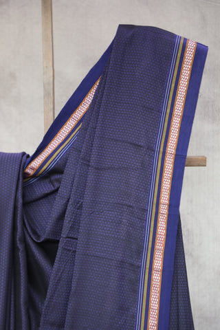 Dark Blue Plain Khun Saree With Border-SRDBPKS236