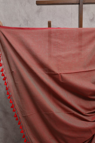 Two Tone Red Mulmul Cotton Saree-SRTTRMCS101