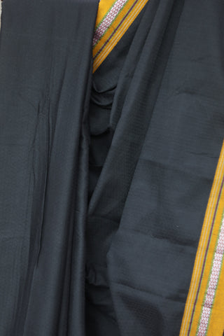 Black Plain Khun Saree With Khaki Border-SRBPKS232