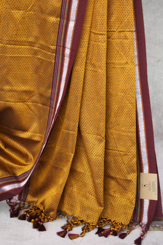 Golden Plain Khun Saree With Maroon Border-SRGPKS234