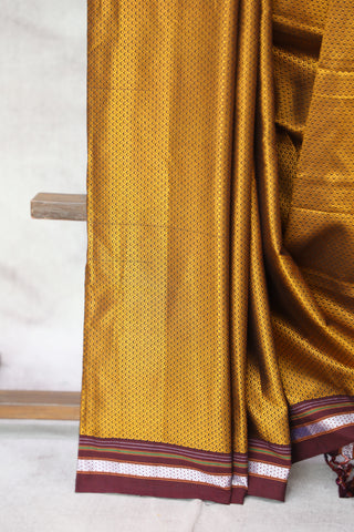 Golden Plain Khun Saree With Maroon Border-SRGPKS234