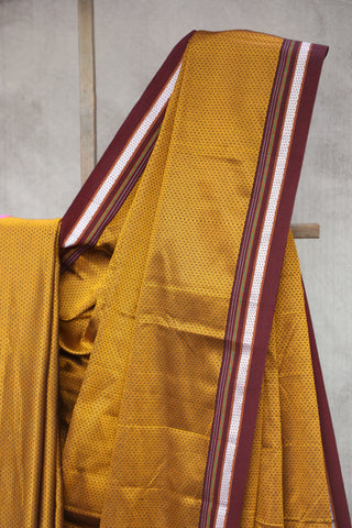 Golden Plain Khun Saree With Maroon Border-SRGPKS234