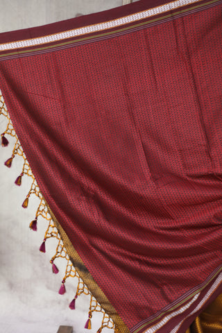 Golden Plain Khun Saree With Maroon Border-SRGPKS234