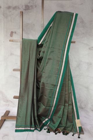 Green Plain Khun Saree With Green Border - SRGPKS223