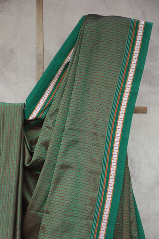 Green Plain Khun Saree With Green Border - SRGPKS223