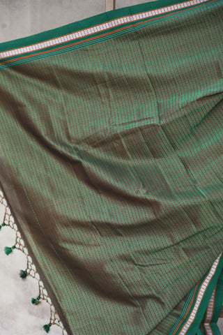 Green Plain Khun Saree With Green Border - SRGPKS223