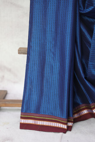 Blue Plain Khun Saree With Maroon Border-SRBPKS235