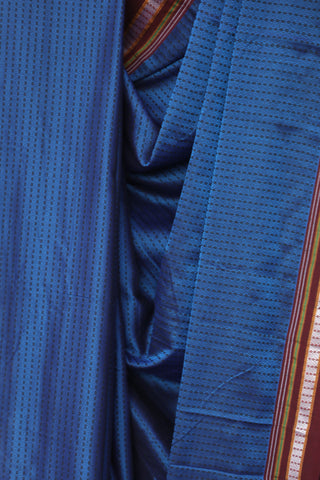 Blue Plain Khun Saree With Maroon Border-SRBPKS235