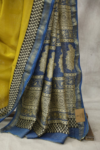 Yellow HBP Cotton Silk Saree With Maheshwari Border - SRYCSS754