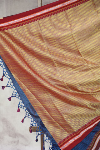 Blue Plain Khun Saree With Maroon Border-SRBPKS235