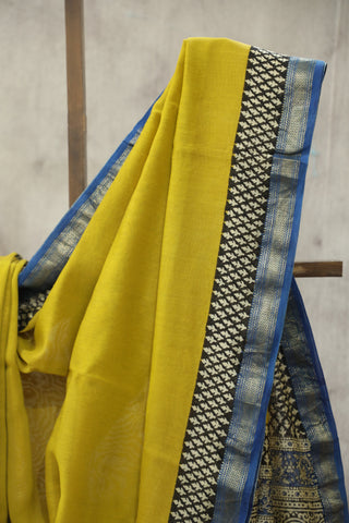 Yellow HBP Cotton Silk Saree With Maheshwari Border - SRYCSS754