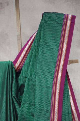 Green Plain Khun Saree With Magenta Border-SRGPKS233