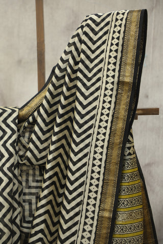 Cream Black HBP Cotton Silk Chanderi Saree - SRCBSCS656EX