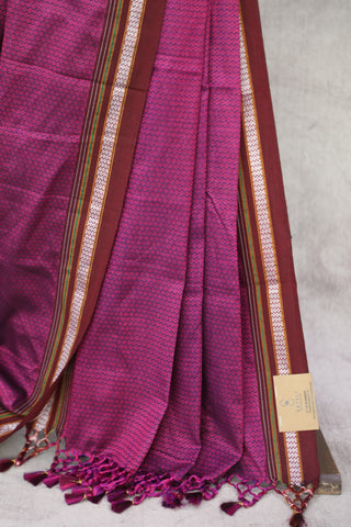 Pink Plain Khun Saree With Magenta Border - SRPPKS221