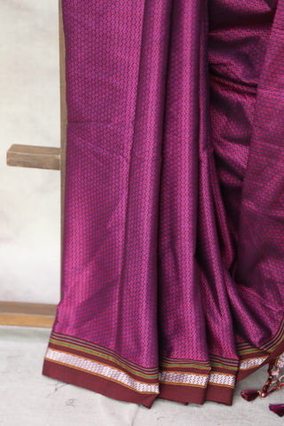 Pink Plain Khun Saree With Magenta Border - SRPPKS221