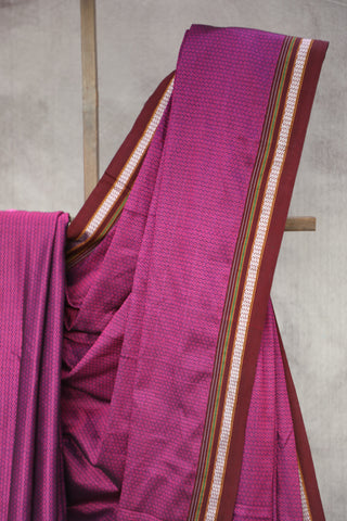 Pink Plain Khun Saree With Magenta Border - SRPPKS221