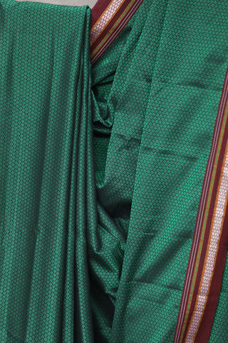 Green Plain Khun Saree With Maroon Border-SRGPKS228