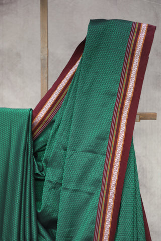 Green Plain Khun Saree With Maroon Border-SRGPKS228