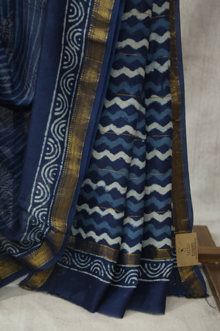 Indigo Cotton Silk Chanderi Saree  - SRICSCS36EX