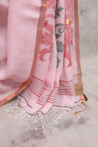 Baby Pink Linen Jamdani Saree - SRBPLJS181