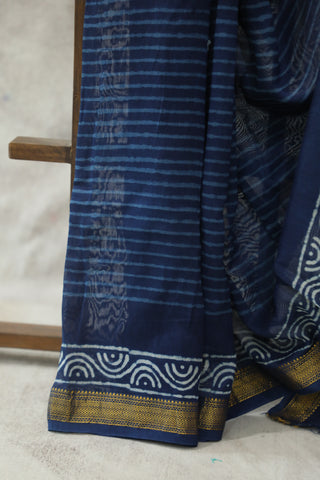 Indigo Cotton Silk Chanderi Saree  - SRICSCS36EX