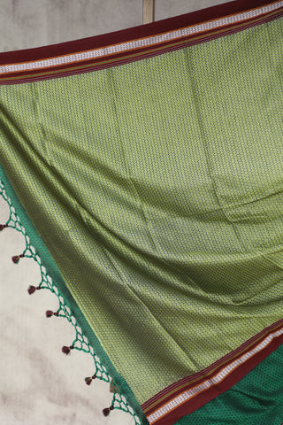 Green Plain Khun Saree With Maroon Border-SRGPKS228