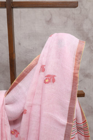 Baby Pink Linen Jamdani Saree - SRBPLJS181