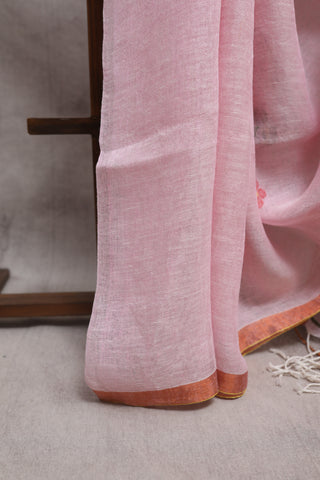 Baby Pink Linen Jamdani Saree - SRBPLJS181