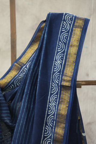 Indigo Cotton Silk Chanderi Saree  - SRICSCS36EX