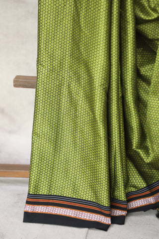 Green Plain Khun Saree With Border-SRGPKS227