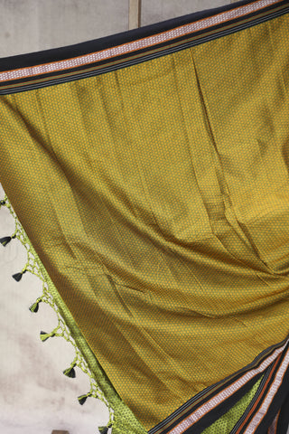 Green Plain Khun Saree With Border-SRGPKS227