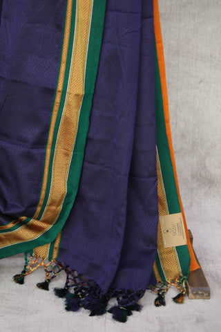 Dark Blue Plain Khun Saree With Border-SRDBPKS261