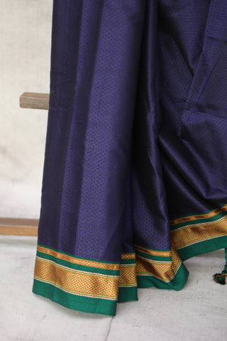 Dark Blue Plain Khun Saree With Border-SRDBPKS261