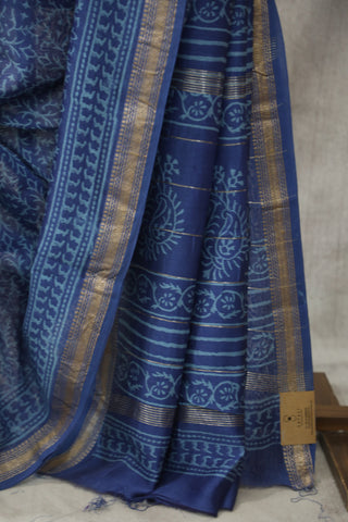 Blue HBP Cotton Silk Saree With Maheshwari Border - SRBCSS741