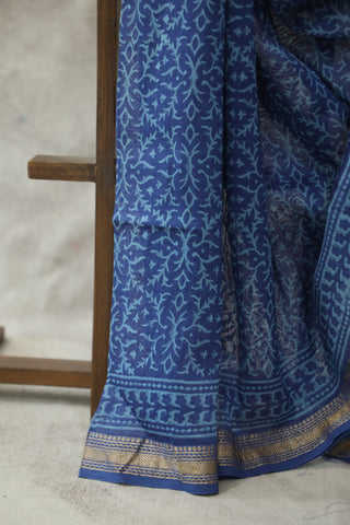 Blue HBP Cotton Silk Saree With Maheshwari Border - SRBCSS741