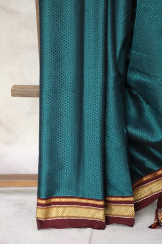 Green Plain Khun Saree With Maroon Border-SRGPKS256