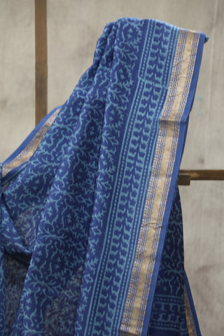 Blue HBP Cotton Silk Saree With Maheshwari Border - SRBCSS741