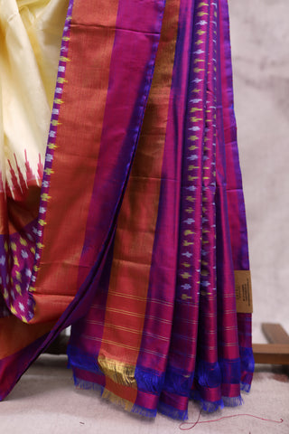 Off-White Pochampalli Silk Ikat Saree-SROWPSIS89