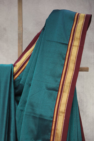 Green Plain Khun Saree With Maroon Border-SRGPKS256