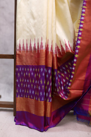 Off-White Pochampalli Silk Ikat Saree-SROWPSIS89