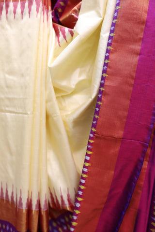 Off-White Pochampalli Silk Ikat Saree-SROWPSIS89