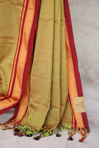 Yellow Plain Khun Saree With Border-SRYPKS257