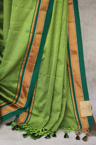 Green Plain Khun Saree With Dark Green Border-SRGPKS254