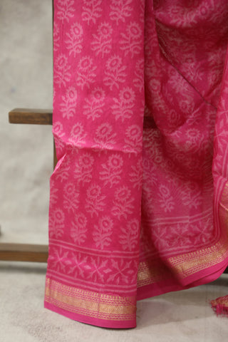 Pink HBP Cotton Silk Saree With Maheshwari Border - SRPCSS749