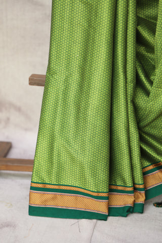 Green Plain Khun Saree With Dark Green Border-SRGPKS254