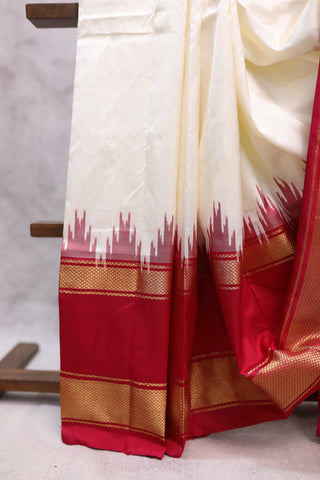 Off-White Pochampalli Silk Ikat Saree-SROWPSIS87