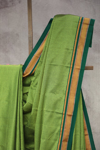 Green Plain Khun Saree With Dark Green Border-SRGPKS254