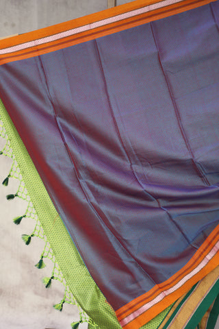 Green Plain Khun Saree With Dark Green Border-SRGPKS254